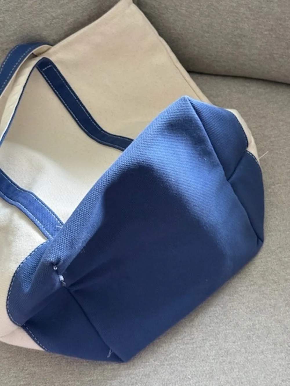 Canvas Tote with Nautical Embroidery - Blue & Cream